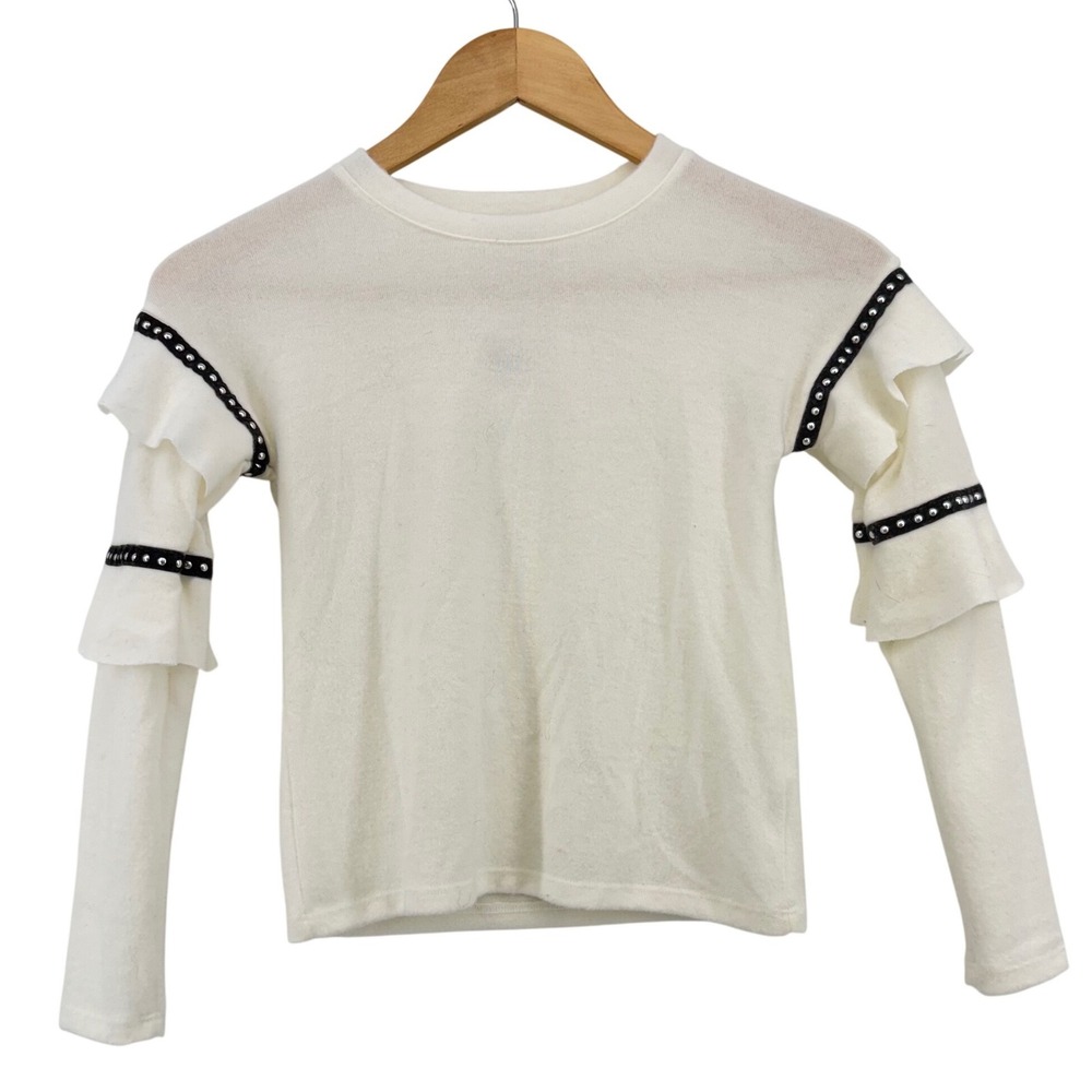 MIA‎ Girls S 7 White Ruffle Coquette Long Sleeved Studs Chic Soft Balletcore NWT